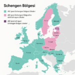 "Schengen Bölgesi Haritası – Schengen ülkeleri, AB Schengen ülkeleri ve Schengen dışı Avrupa ülkeleri"